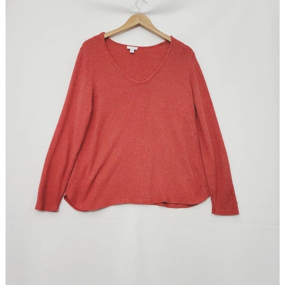 J Jill Orange Knit Cotton Acrylic Sweater Textured Boat Neck Womens Plus 1X - Picture 1 of 9